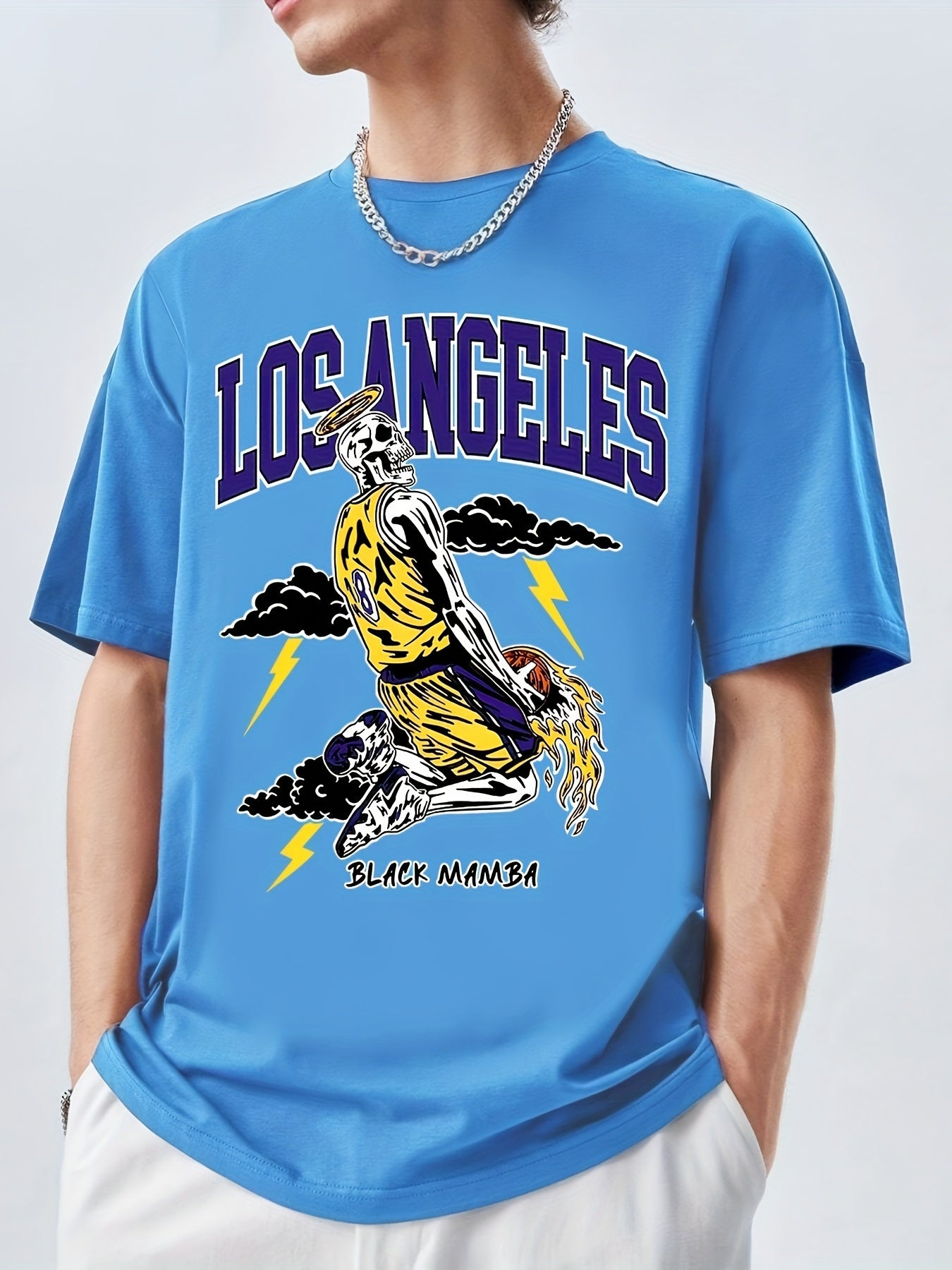 Basketball Player Pattern T-shirt, Men's Casual Street Style Stretch Round Neck Tee Shirt For Summer