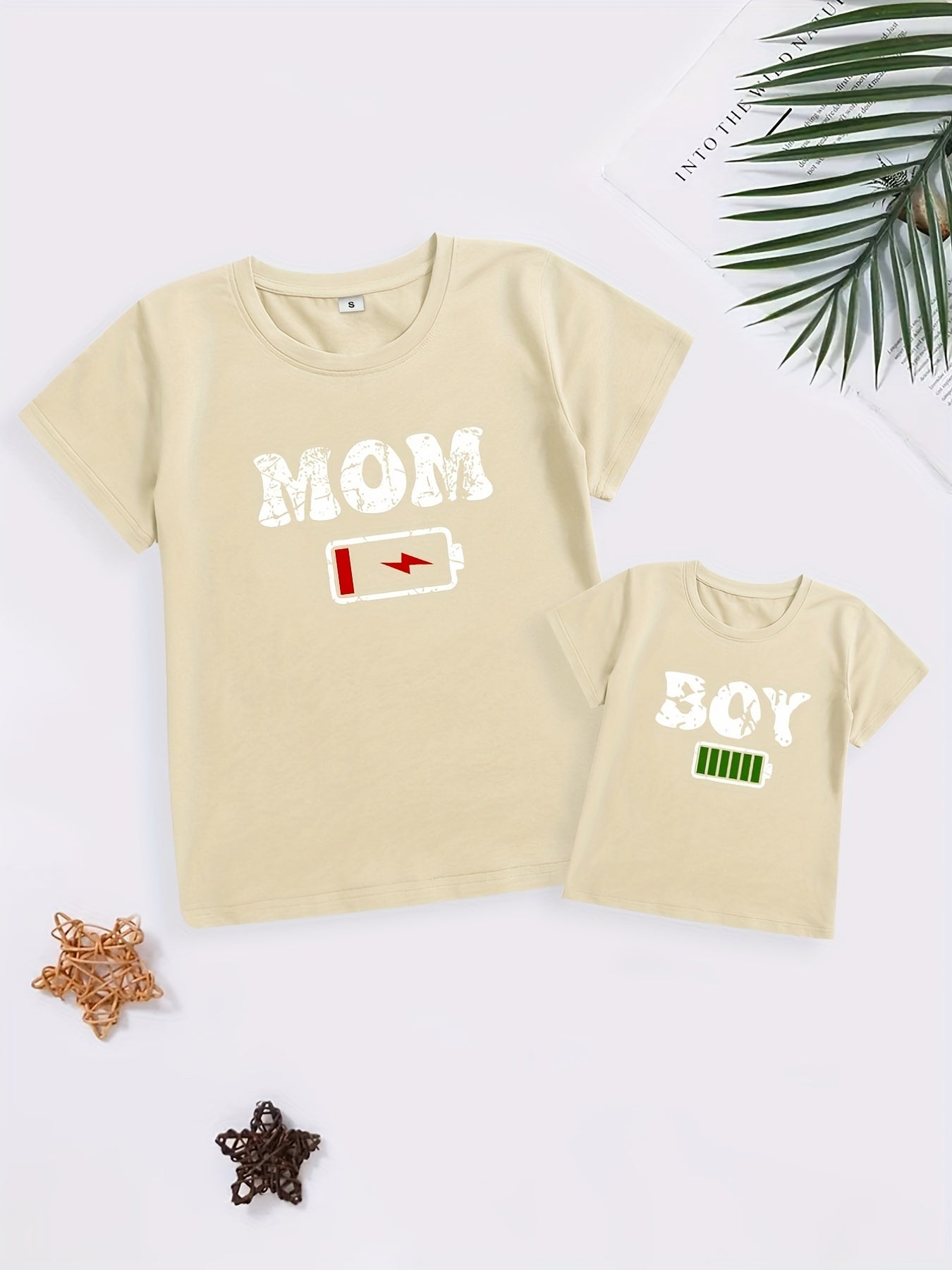 Low Battery Mom & Full Battery Boy Matching T-shirts for Stylish Family, Perfect for Summer Fun