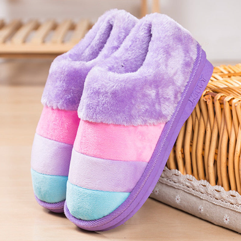 Winter color striped moon flip shoes couple home thickening warm full bag with men and women cotton slippers Cixi manufacturers