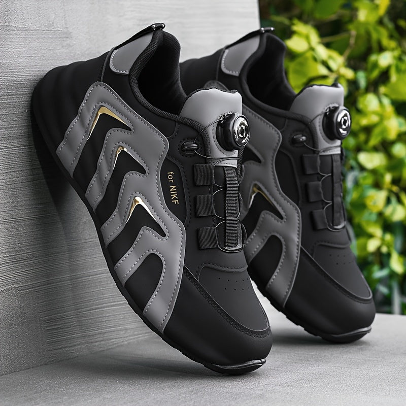 Men's Trendy Low Top Durable Shoes With Rotating Buckle, Comfy Non Slip Soft Sole Sneakers For Men's Outdoor Activities