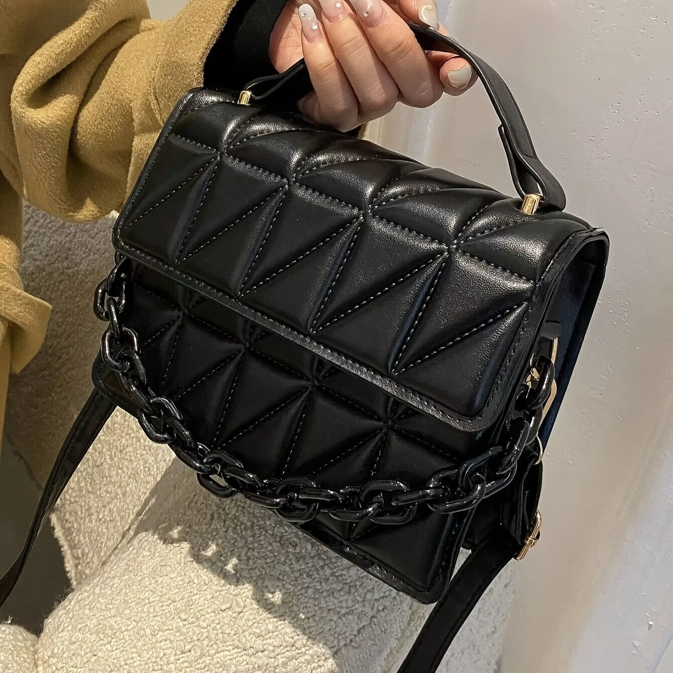 Mini Fashion Quilted Crossbody Bag, Solid Color Simple Shoulder Bag, Women's Trendy Handbag & Purse