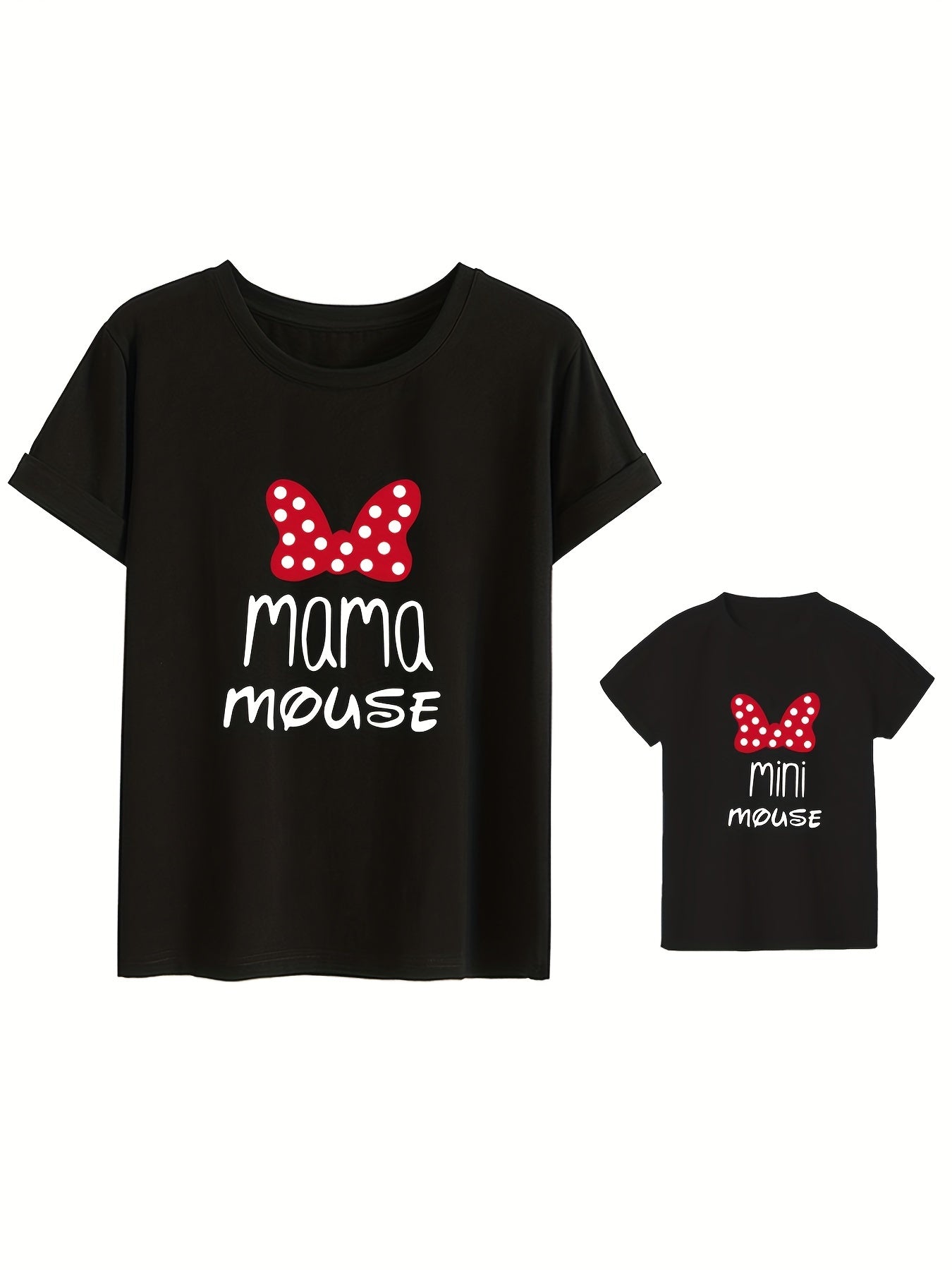 Stylish Family Matching T-shirts, Mommy And Me Casual Cute MAMA And MINI Mouse Letter Print Short Sleeve Tops, Mom And Kids Matching Tees For Summer