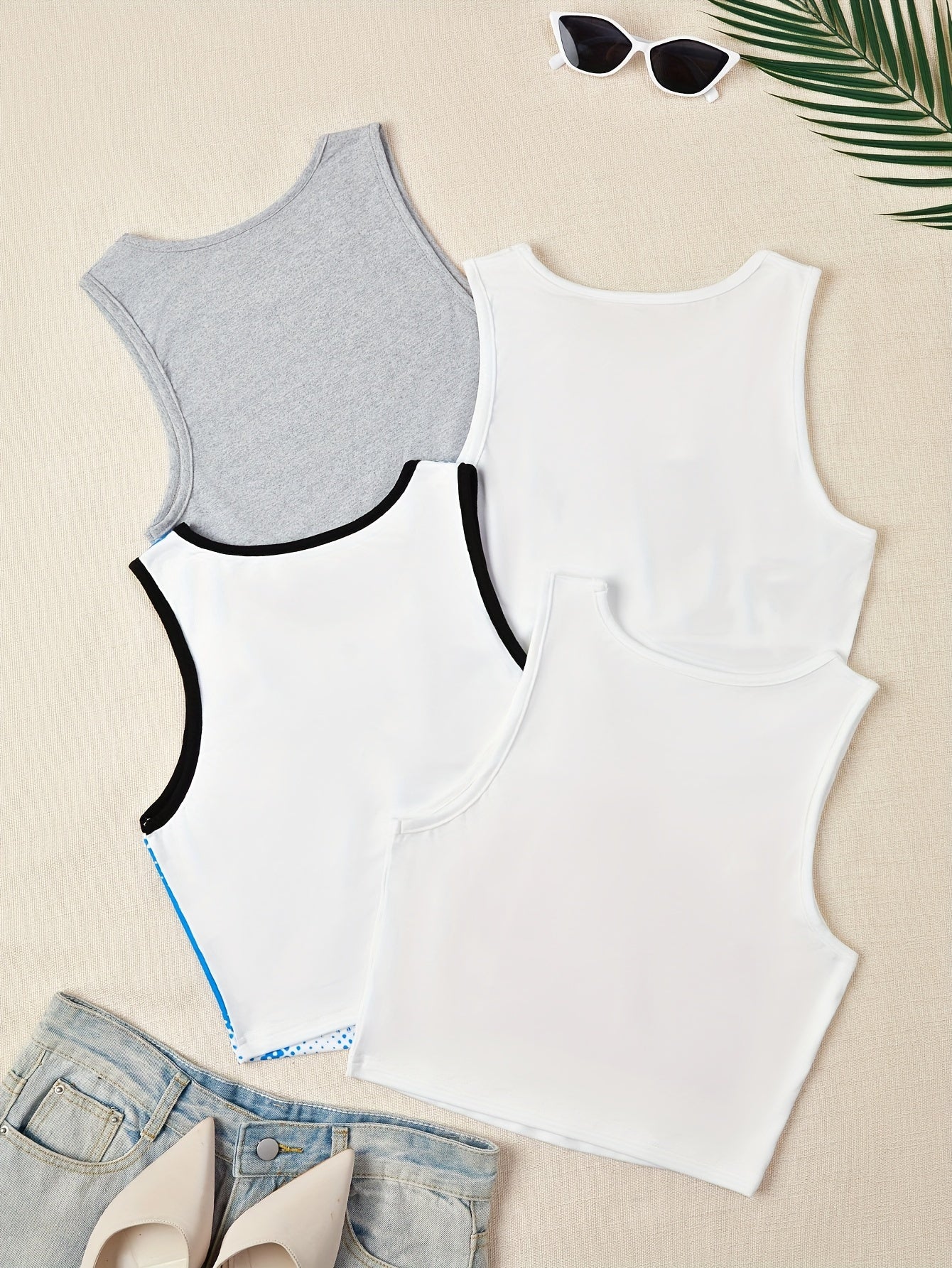 Casual Crew Neck Top 4 Pack, Sleeveless Crop Tank Top For Spring & Summer, Women's Clothing