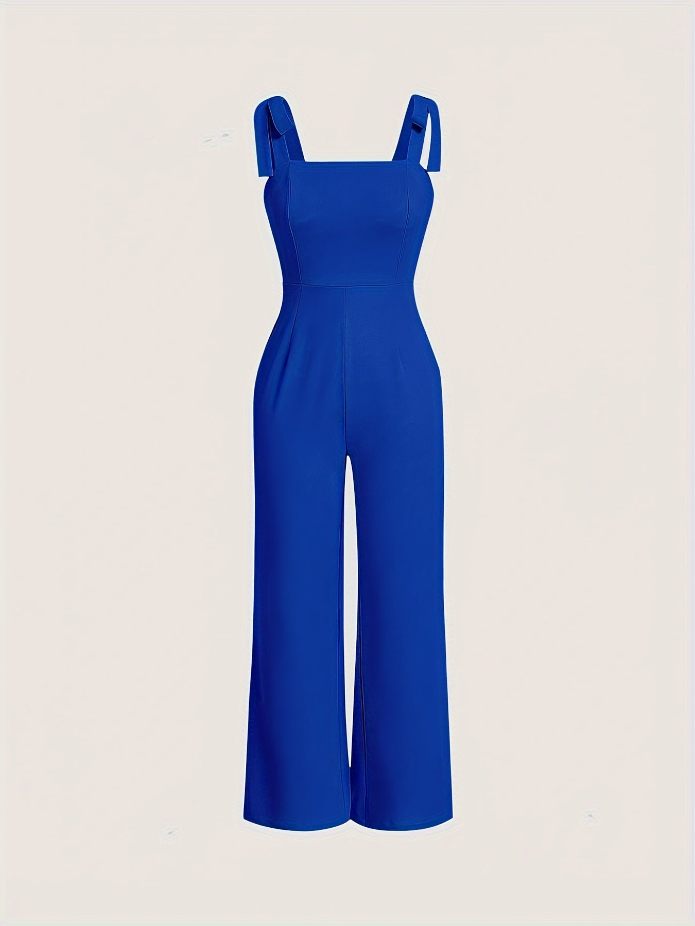 Solid Tie Strap Jumpsuit, Casual Sleeveless Wide Leg Jumpsuit For Spring & Summer, Women's Clothing