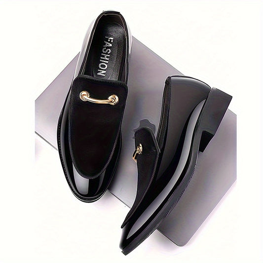 Mens Trendy Patent Leather Loafers, Formal Dress Anti-skid Slip On Shoes For Business Office Party, Spring And Autumn