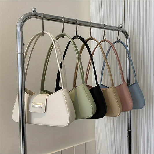 Minimalist Shoulder Bag, Simple Solid Color Underarm Bag, Women's Buckle Handbag & Purses