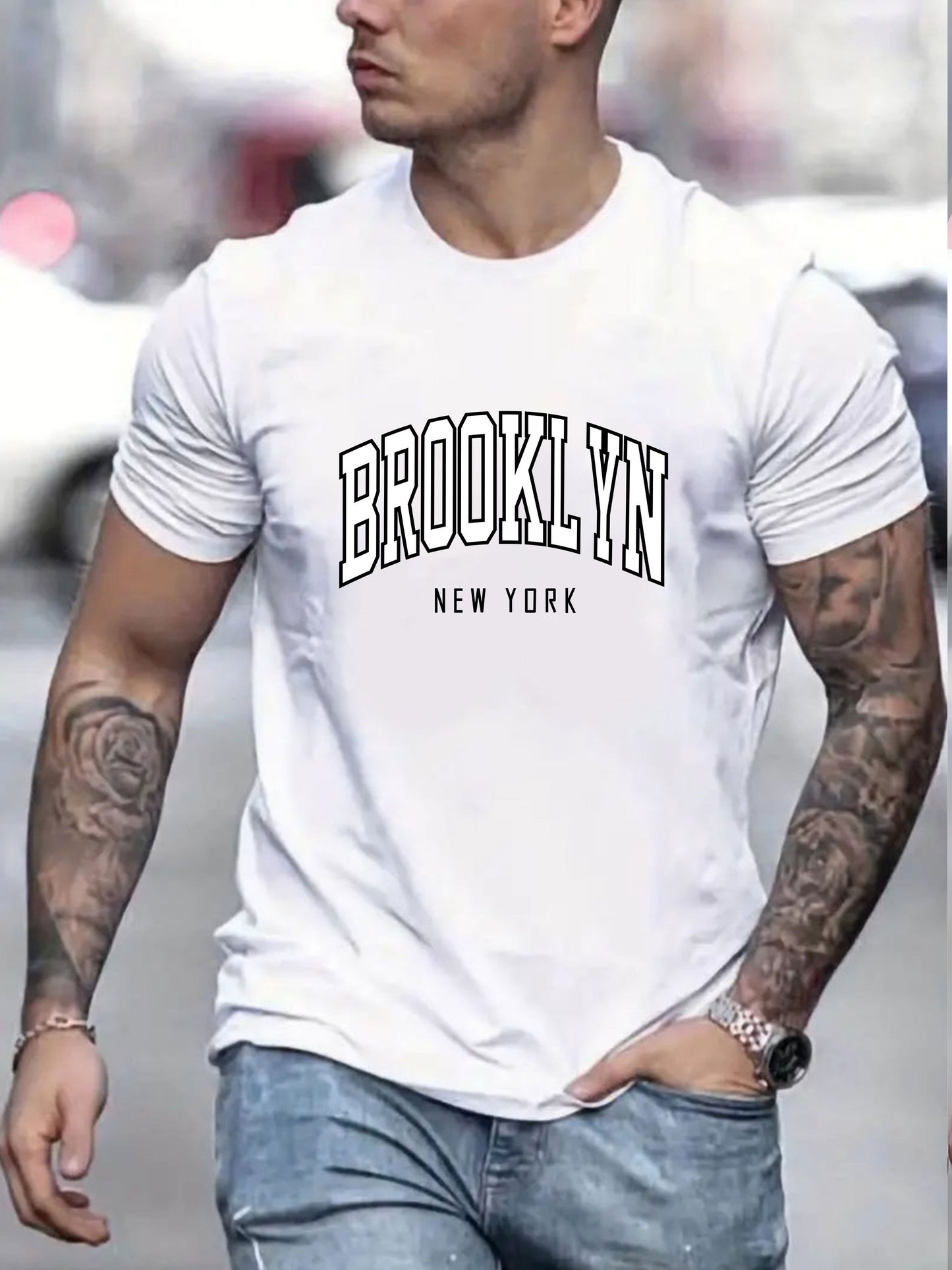 ''BROOKLYN NEW YORK'' Stampa, Maglietta Grafica Uomo, Magliette Casual Comode Per L'Estate, Abbigliamento Maschile