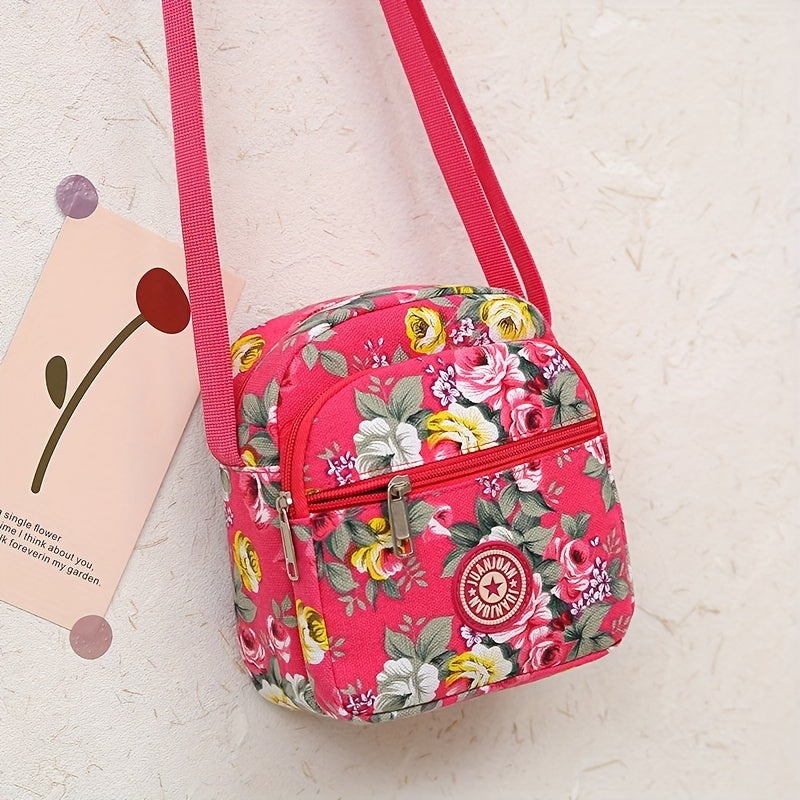 Vintage Flower Pattern Shoulder Bag, Classic Zipper Crossbody Bag, Women's All-Match Phone Bag