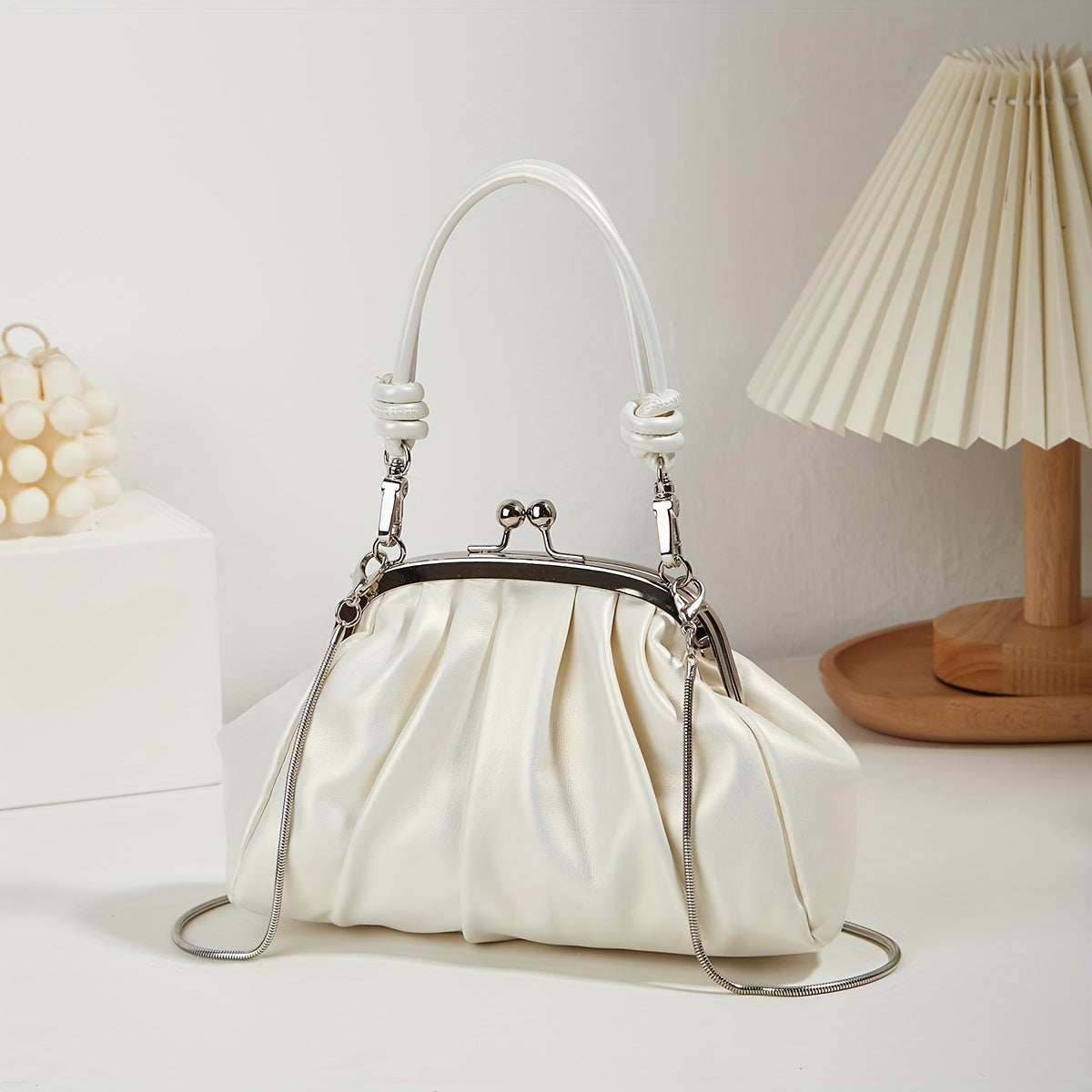 Mini Vintage Pleated Clutch, Retro Crossbody Frame Bag, Women's Elegant Handbag, Shoulder Bag & Purse
