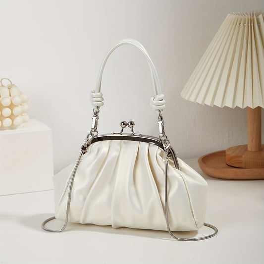 Mini Vintage Pleated Clutch, Retro Crossbody Frame Bag, Women's Elegant Handbag, Shoulder Bag & Purse