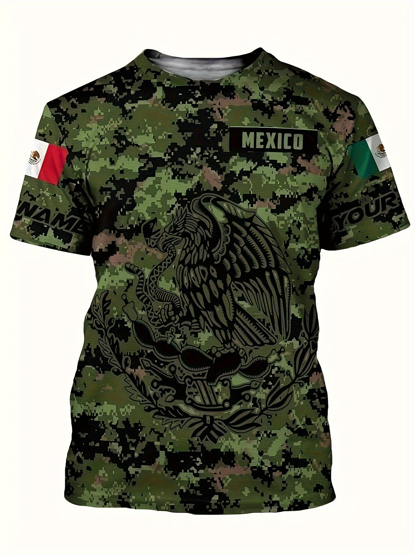 Men's Mexico Eagle & Snake Camo Print T-shirt For Summer, Men's Clothing, Home Wear Top Pullovers