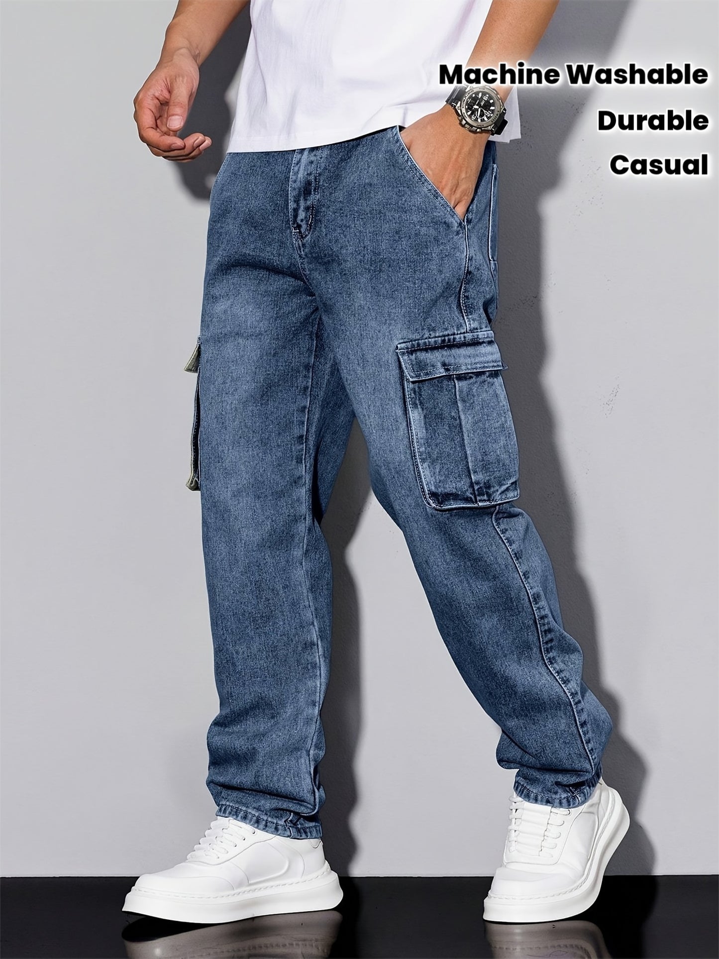 Pantaloni da lavoro pesanti per uomo - Faux denim non stirato con tasche multifunzionali, chiusura a bottoni, vita media - Outdoor, costruzione, escursioni, pantaloni casual tutti i giorni - Pantaloni da lavoro lavabili in lavatrice - Ideale regalo per u