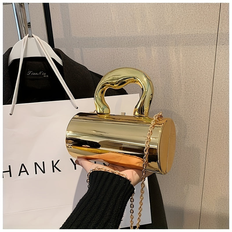 Fashion Glitter Cylinder Bag, Mini Trendy Shoulder Bag, Women's Elegant Handbag & Barrel Purse for Carnaval