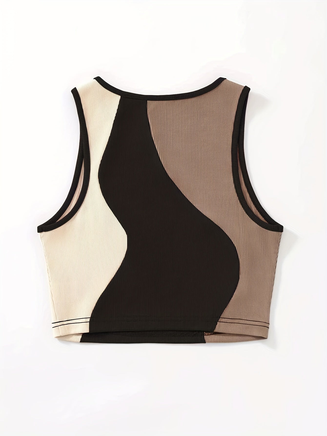 Color Block Crew Neck Tank Top, Casual Sleeveless Tank Cropped Top For Summer, Women's Clothing