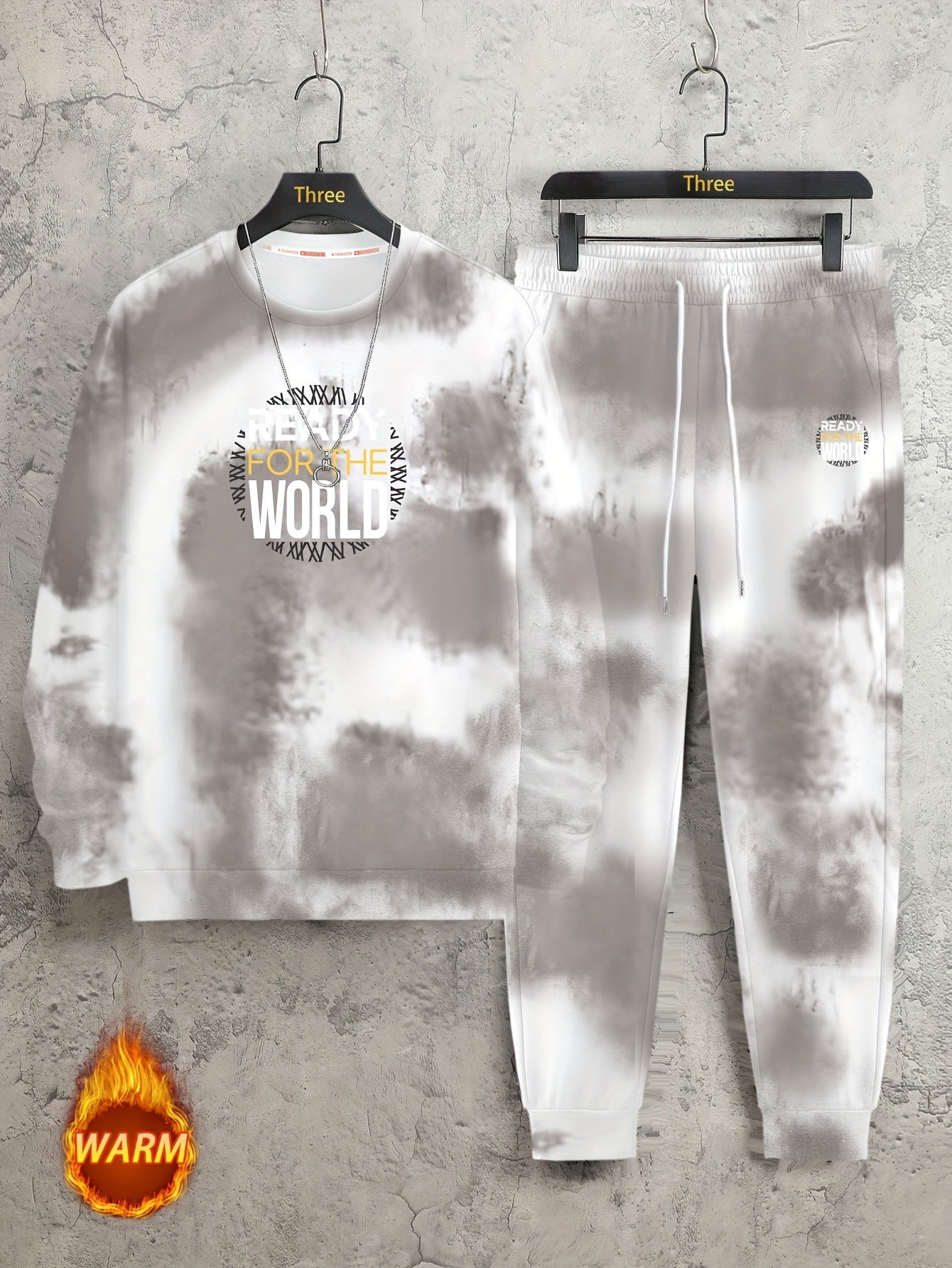 Tie Dye Color Letter Pattern Men's Trendy Long Sleeve Sweatshirt & Casual Long Loose Sports Pants Set, Spring Fall