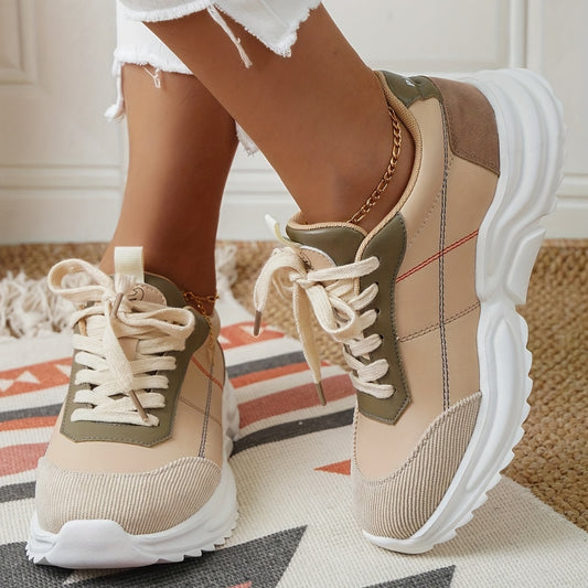 Women's Lace Up Platform Sneakers, Casual Low Top Outdoor Shoes, Comfortable Walking Shoes