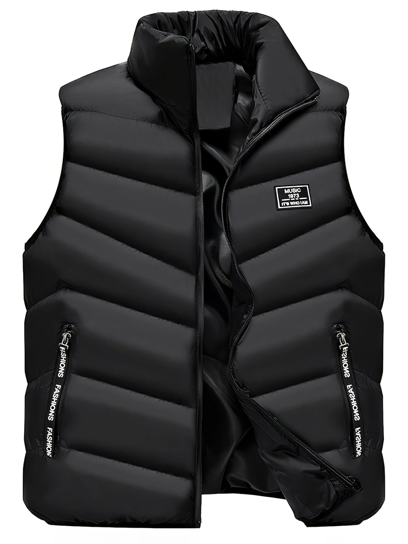 Warm Winter Vest, Men's Casual Zipper Pockets Stand Collar Zip Up Vest For Fall Winter