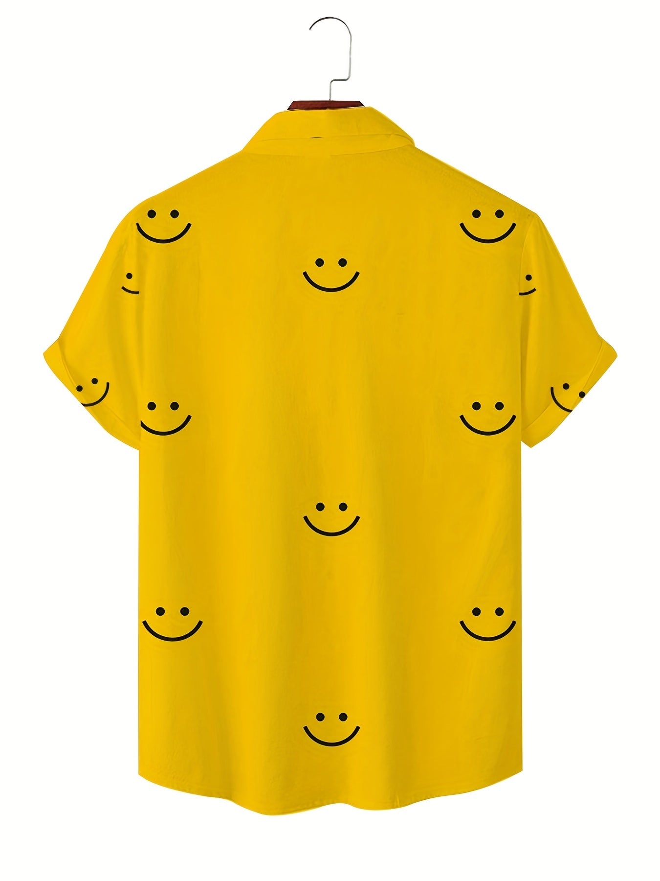 Men's Smile Face 3D Print Fashion Short Sleeve V-neck Button Down Shirts, Men's Summer Clothes, Casual Graphic Tops, Men's Novelty Pajamas Tops