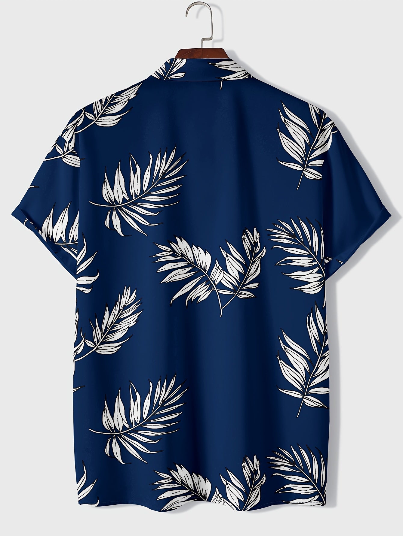 Leaf Random Print Men's Trendy Short Sleeve Lapel Hawaiian Shirt, Summer Resort Vacation