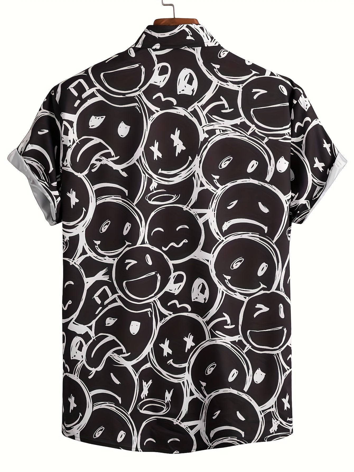 Cartoon Faces Print Men's Casual Short Sleeve Shirt, Men's Shirt For Summer Vacation Resort, Tops For Men, Gift For Men