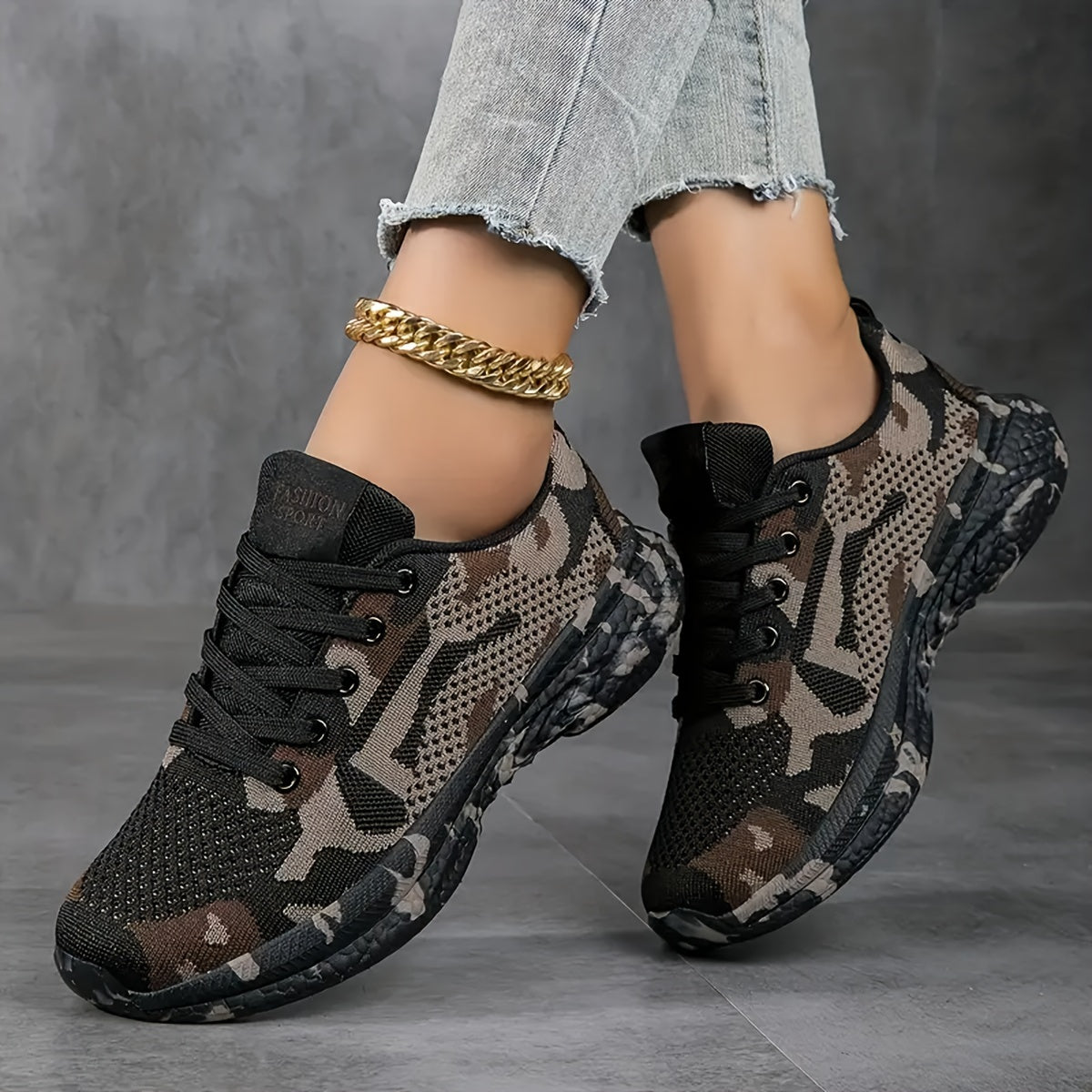 Women's Camo Print Casual Sneakers, Lace Up Platform Soft Sole Walking Shoes, Low-top Breathable Trainers