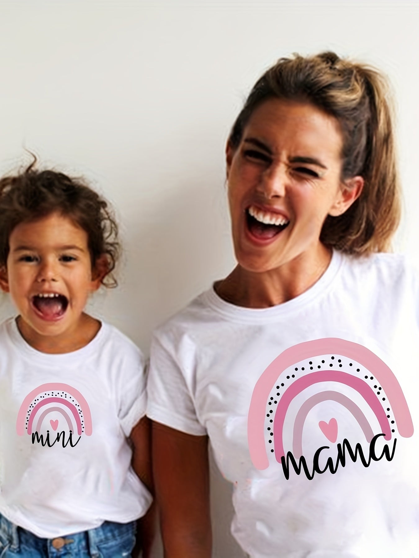 Stylish Family Matching T-shirt, MOM&DAUGHTER Casual Rainbow Print Breathable Cotton Family Tops, Mom And Daughter Matching Tees