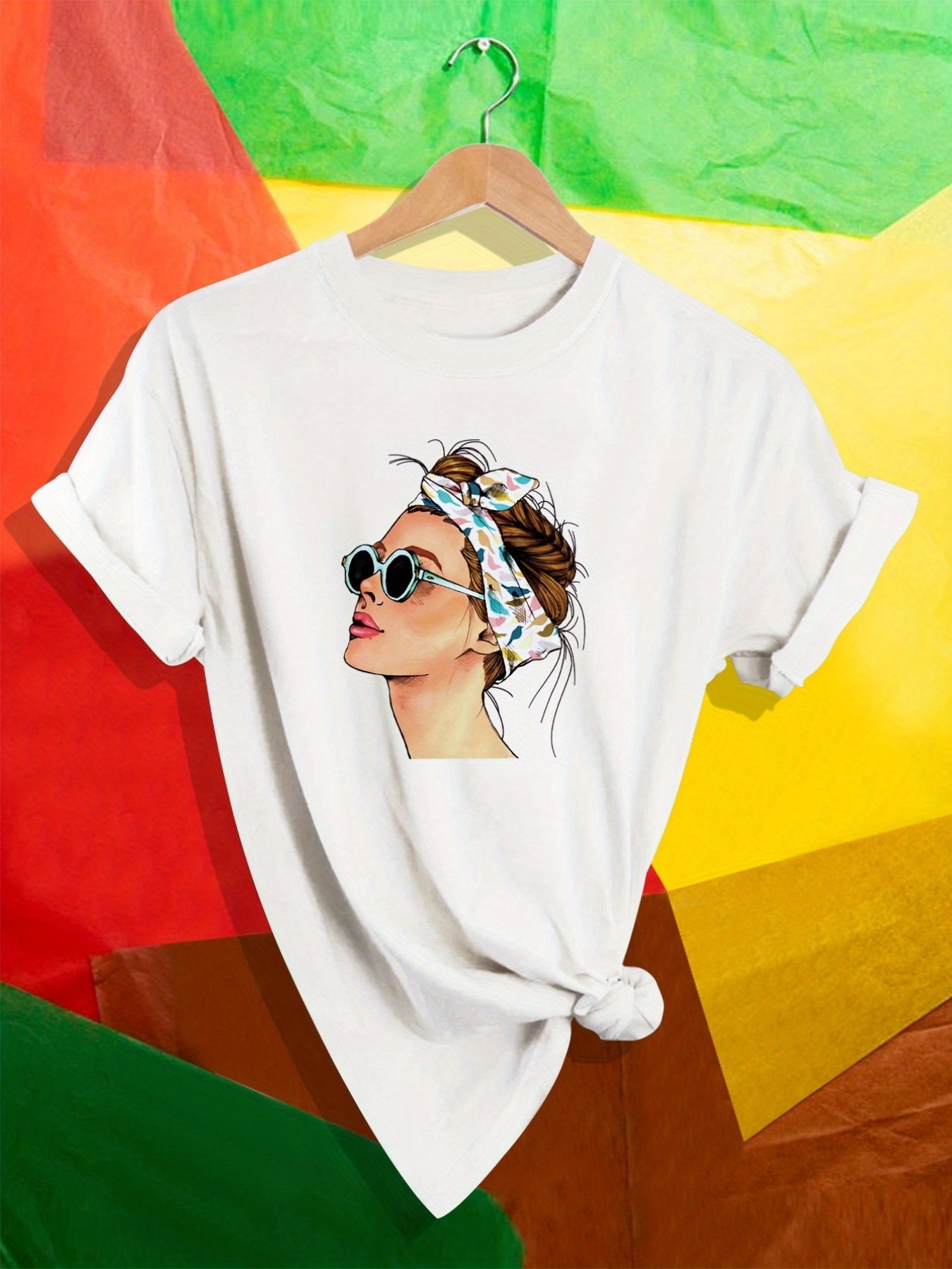 Woman Print T-Shirt, Short Sleeve Crew Neck Casual Top For Summer & Spring, Women's Clothing