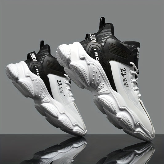 Men's Trendy Solid High Top Basketball Shoes, Comfy Non Slip Lace Up Sneakers For Men's Outdoor Activities