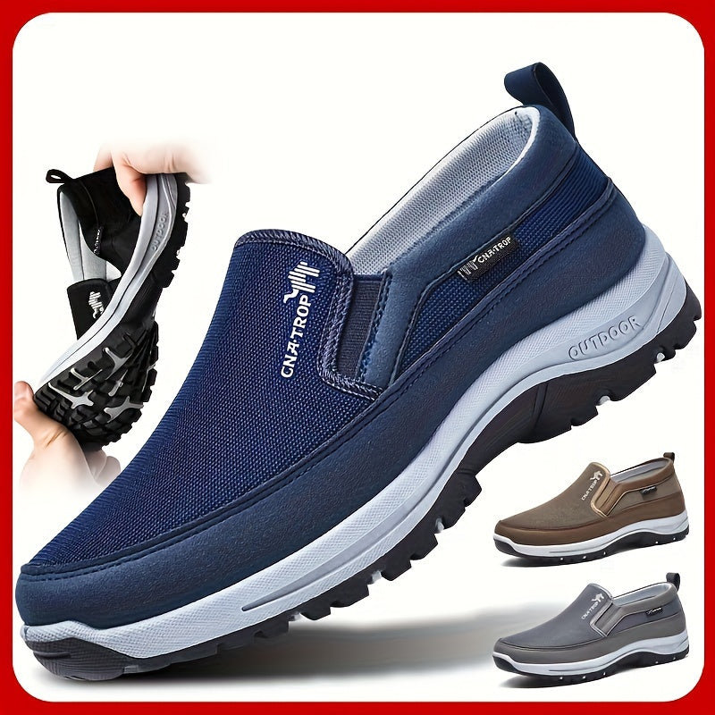PLUS SIZE Men's Knit Breathable Loafer Shoes, Comfy Non Slip Solid Slip On Sneakers For Men's Outdoor Activities