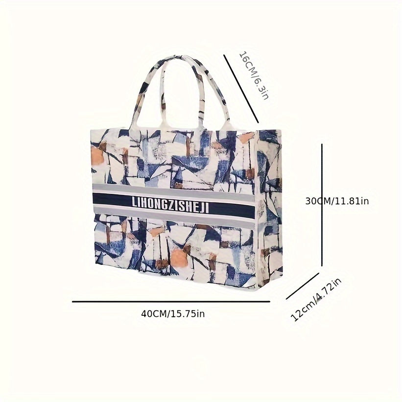 Felt Tote Bag For Women, Trendy Flower Pattern Handbag, Luxury Large Capacity Shoulder Bag Shopping Bag