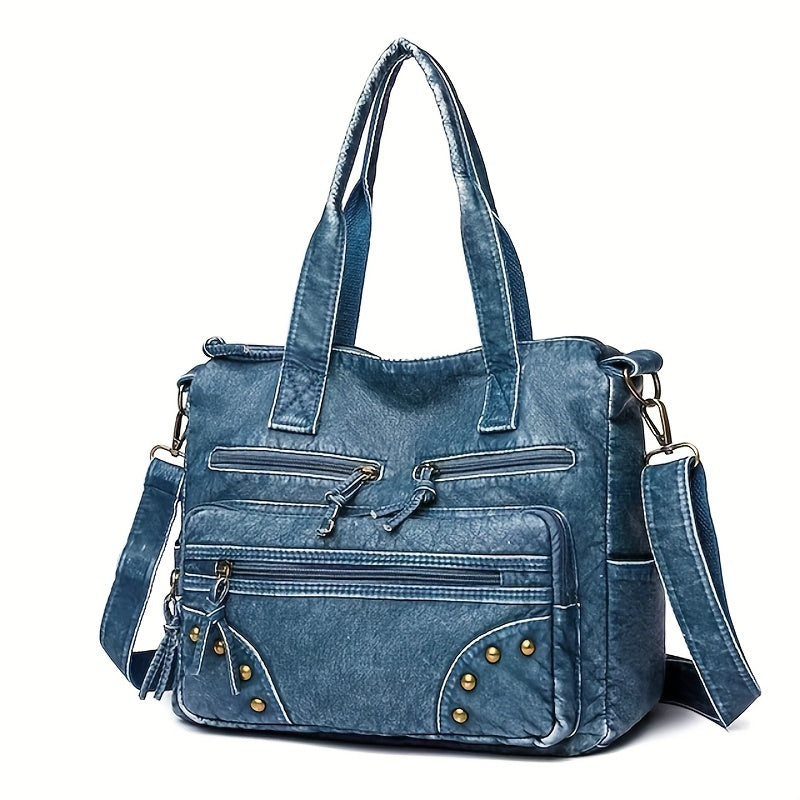 Retro Style Tote Bag For Women, Studded Decor Crossbody Bag, Large Capacity Shoulder Bag