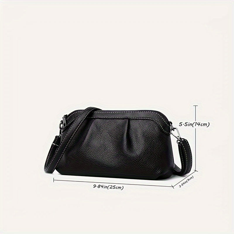 Cloud Ruched Crossbody Bag, Solid Color Zipper Every Day Purse, Fashion Shoulder Bag For Women