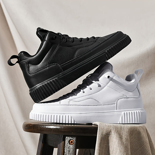 Men's Trendy Solid High Top Skate Shoes, Comfy Non Slip Casual Lace Up Sneakers For Men's Outdoor Activities