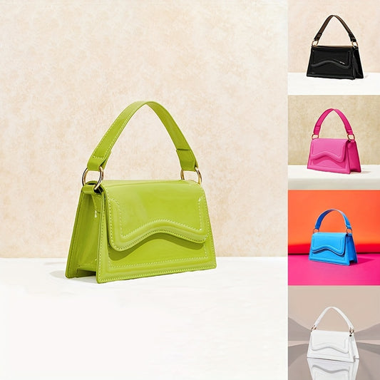 Solid Color Handbag, Trendy PU Leather Crossbody Bag, Women's Top Handle Flap Purse