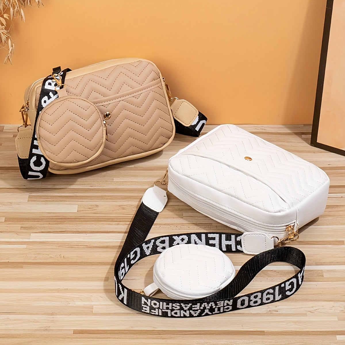 2pcs Quilted Crossbody Bag Set, Women's PU Leather Shoulder Bag With Mini Coin Purse