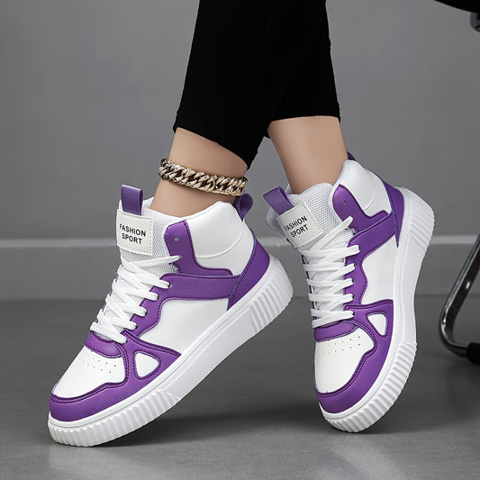 Women's Contrast Color Casual Sneakers, Lace Up Platform Soft Sole Sporty Skate Shoes, High-top Versatile Trainers