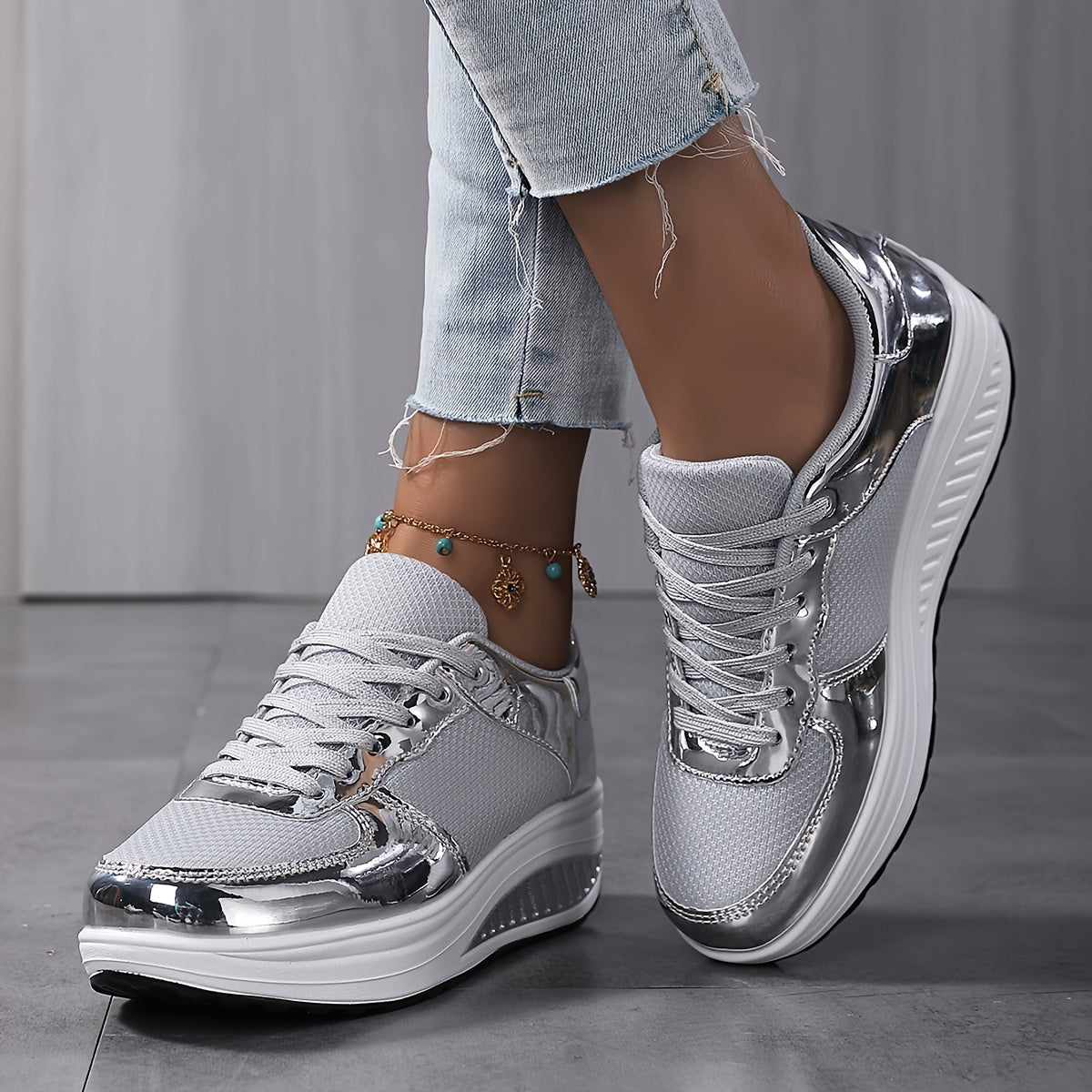 Women's Breathable Mesh Platform Sneakers, Casual Lace Up Outdoor Shoes, Comfortable Low Top Shoes