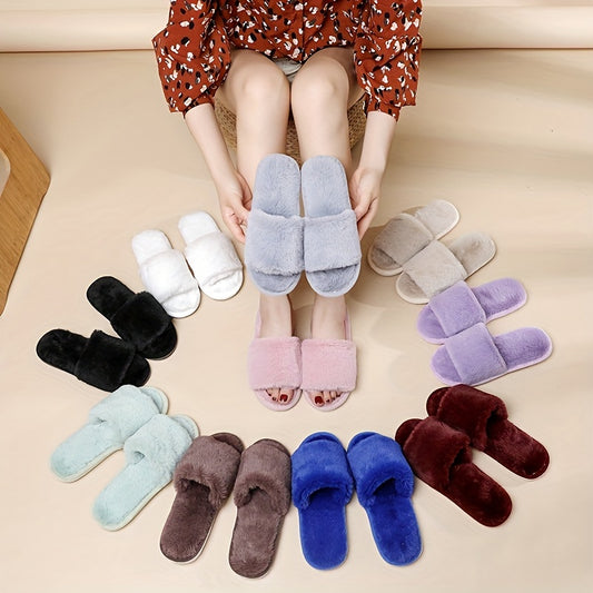 Women's Plush Lined Slippers, Solid Color Soft Sole Warm Shoes, Cozy Indoor Floor Slippers