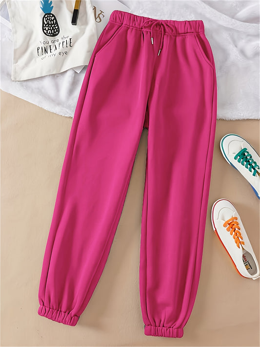 Pantaloni Jogger A Vita Alta, Pantaloni Casual A Tasche Oblique Di Colore Solido Per L'autunno E L'inverno, Abbigliamento Da Donna