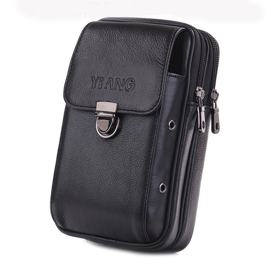 Black leather crossbody bag with 'YIANG' branding on a white background