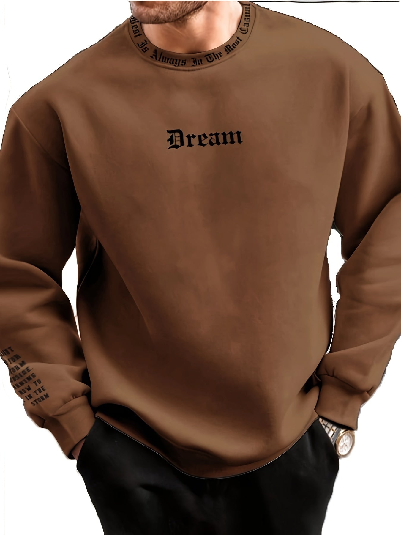 Creative Letter Print Trendy Sweatshirt, Men's Casual Graphic Design Crew Neck Pullover Sweatshirt For Men Fall Winter