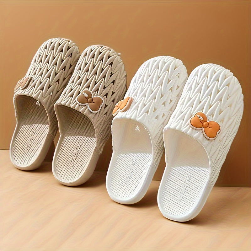 Women's Cute Bowknot Decor Slides, Casual Slip On Summer Shoes, Lightweight Beach Slides