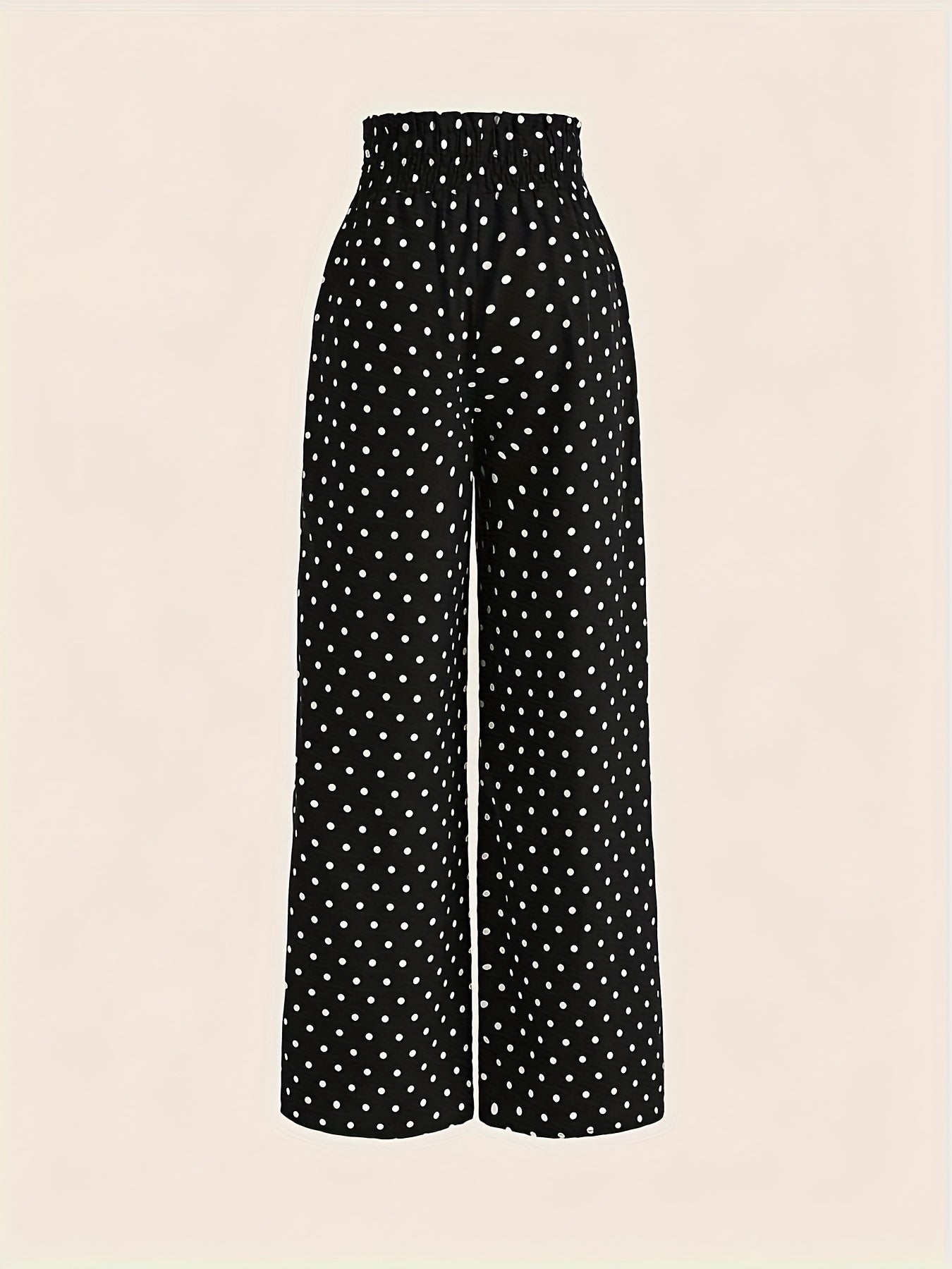 Polka-dot Print Wide Leg Pants, Casual Loose Shirred Waist Pants For Spring & Summer, Women's Clothing