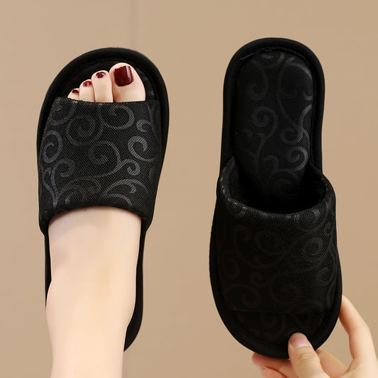 Women's Classic Open Toe Slippers, Vintage Style Soft Sole House Slides, Comfortable Cozy Indoor Footwear