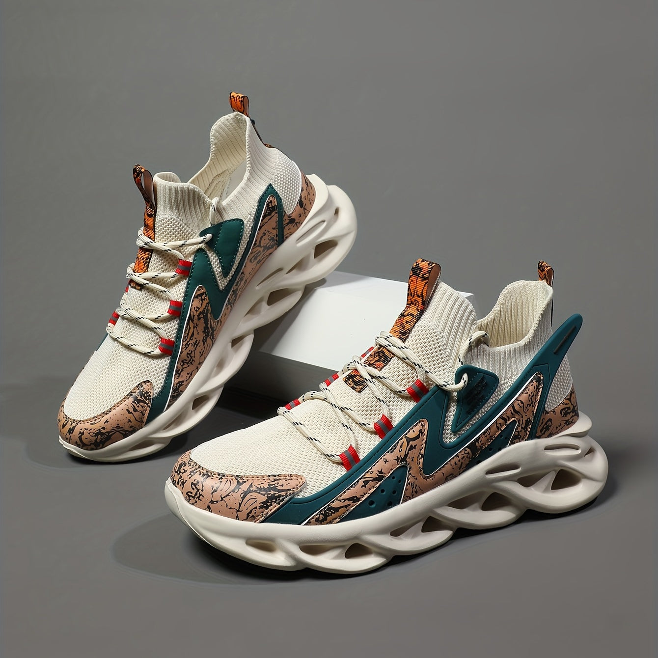 Lightweight Men's Running Shoes with Shock Absorption and Non-Slip Soles - Comfy Breathable Woven Knit and Blade Type Design for Jogging and Walking