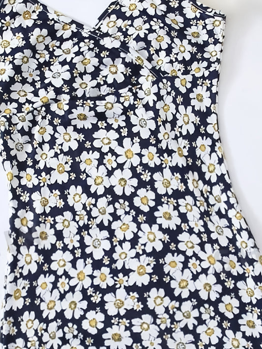 Floral Print Cami Dress, Elegant Sleeveless Bodycon Mini Dress For Vacation, Women's Clothing