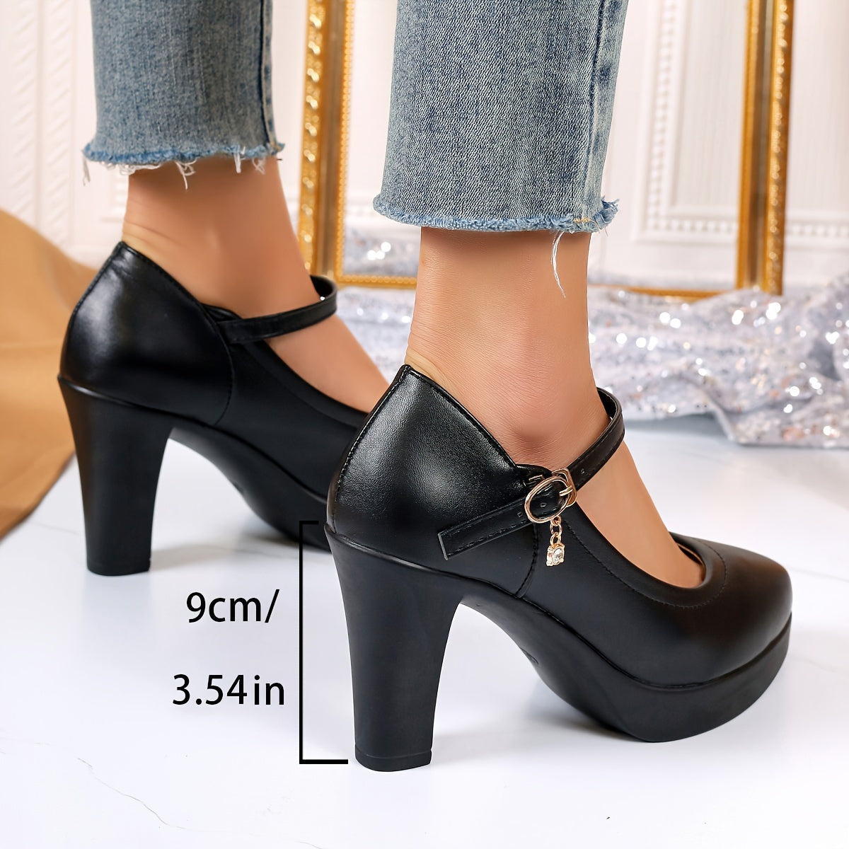 Women's Solid Color High Heels, Fashion Point Toe Dress Pumps, Stylish Buckle Strap Heels