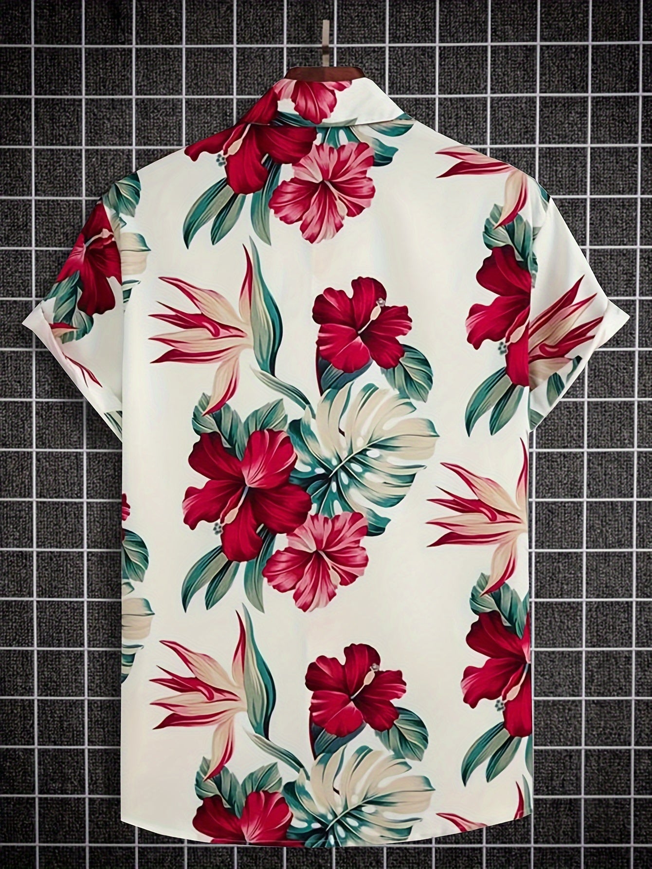 Hawaiian Style Flowers And Leaves Pattern Men's Short Sleeve Button Down Shirt For Summer Holiday