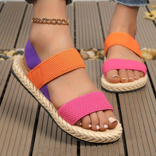 Women's Colorblock Flat Sandals, Casual Open Toe Summer Shoes, Lightweight Ankle Strap Sandals