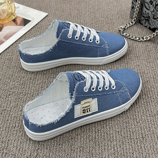 Casual Women's Slip-On Sneakers, Breathable Backless Flat Shoes, Lightweight Flat Outdoor Mule Shoes